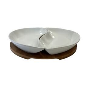 Bamboo Party by Gorham Porcelain Two Part Relish Serving Piece Bamboo Stand